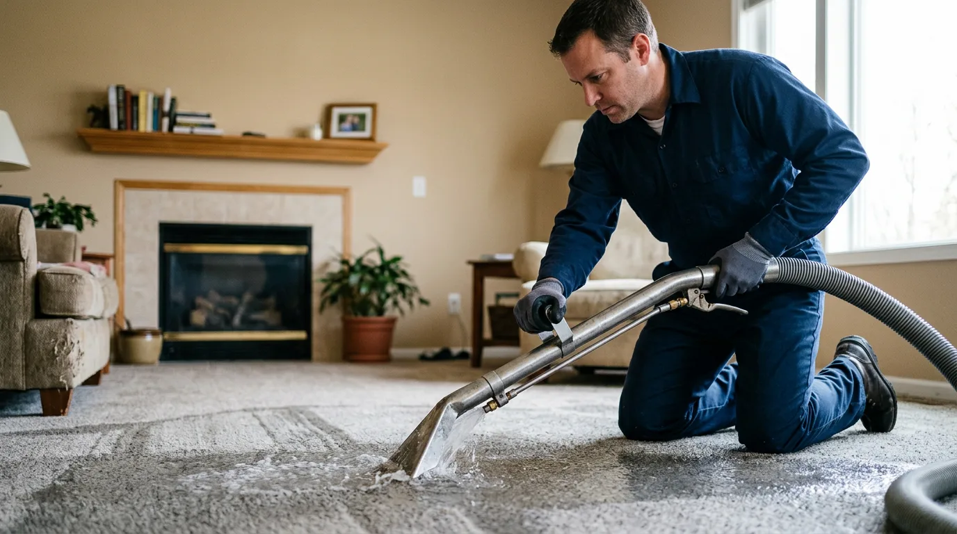 Water damage restoration technician working near Pendleton, IN